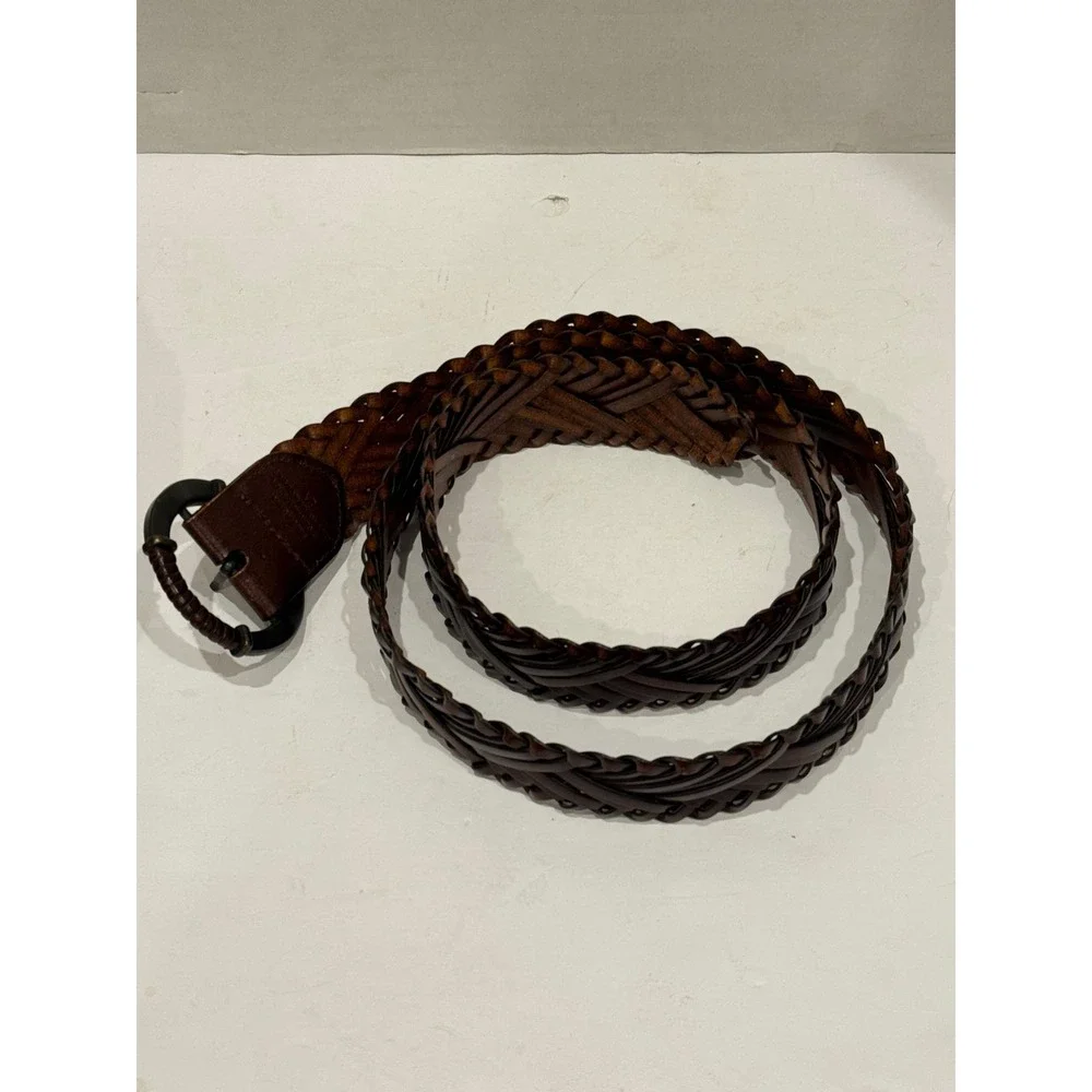 Braided Leather Belt Circle Buckle Women's 2X Dark Brown Woven Boho Western 49
